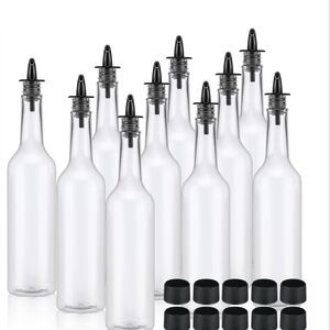 NEW Set of Clear Plastic Bottles with Black Pour Spouts many uses coffee syrup